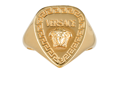 Versace Medusa Greca Signer Ring, &pound;80, Jewellery, Gold, Brass, Front view