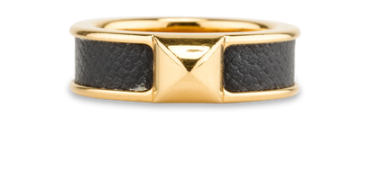 Hermes Athena Stud Ring, &pound;175, Jewellery, Black/Gold, Leather, Front view