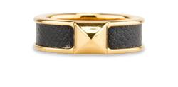Hermes Athena Stud Ring, Metal/Leather, Gold/Black, Sz N, DB, 3*