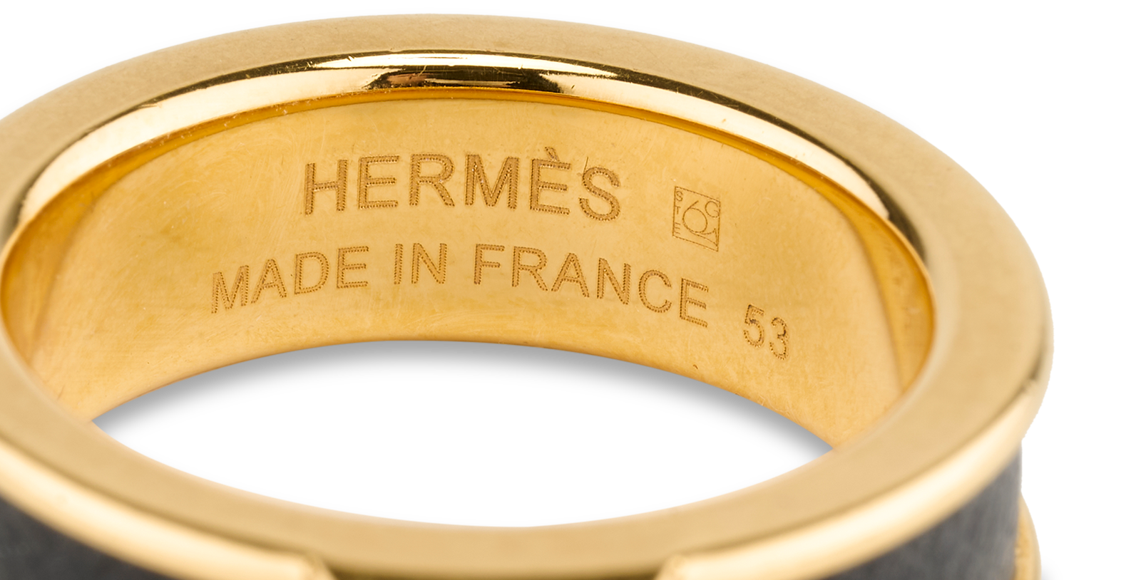 Hermes Athena Stud Ring, &pound;175, Jewellery, Black/Gold, Leather, Other view