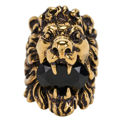 Gucci Lion Head Ring, &pound;180, Jewellery, Black/Gold, Brass, Front view
