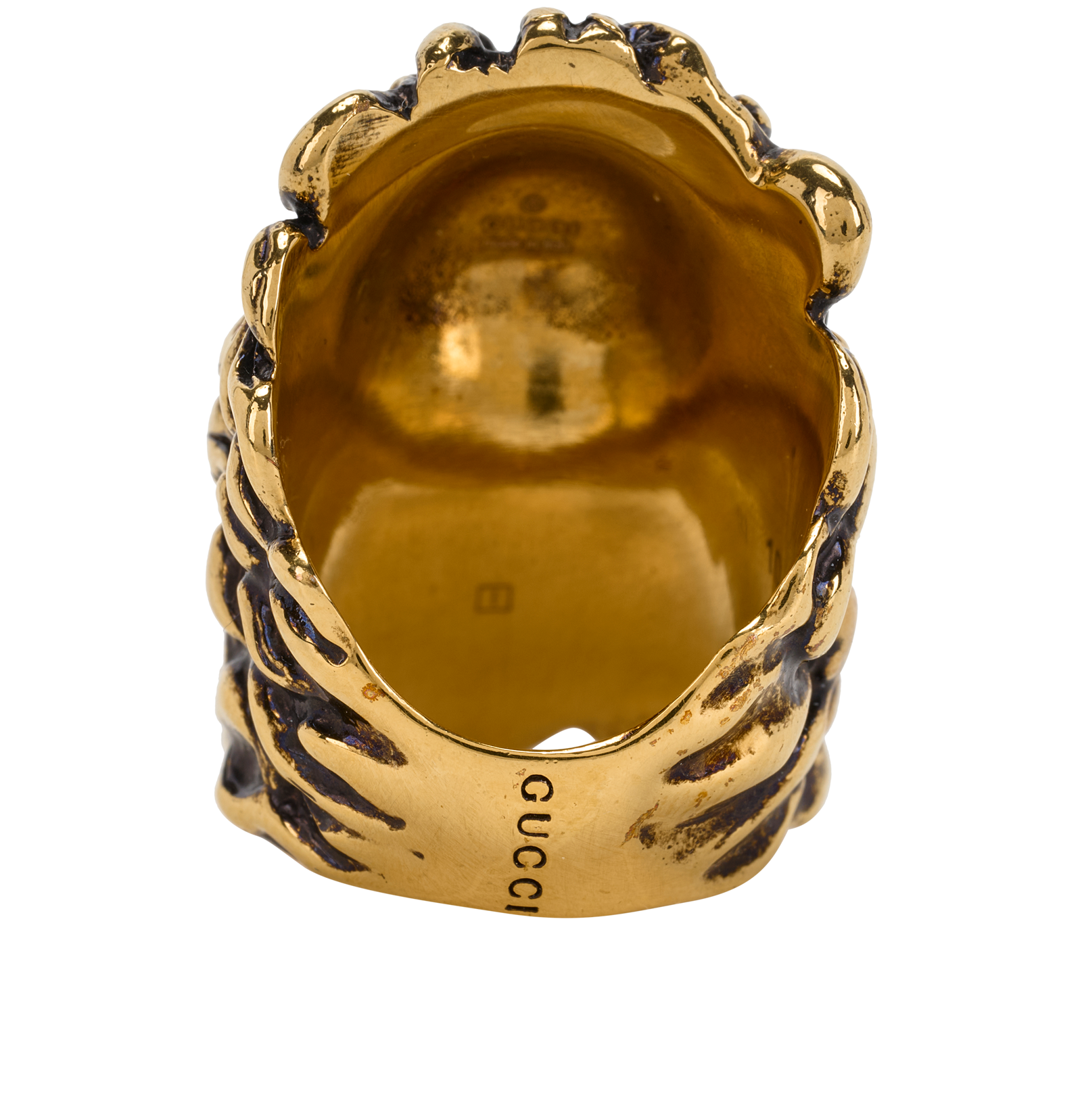 Gucci Lion Head Ring, &pound;180, Jewellery, Black/Gold, Brass, Back view