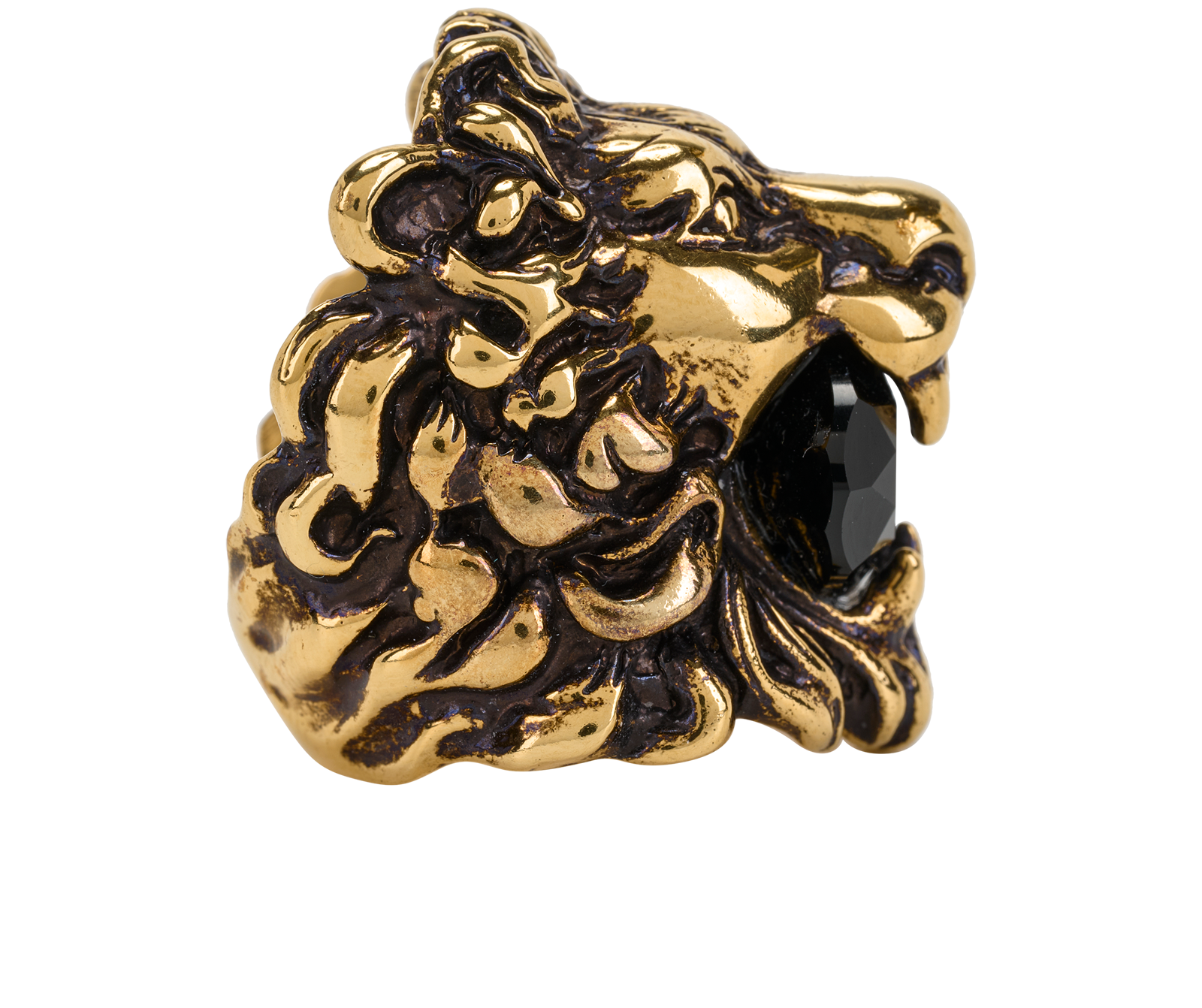 Gucci Lion Head Ring, &pound;180, Jewellery, Black/Gold, Brass, Side view