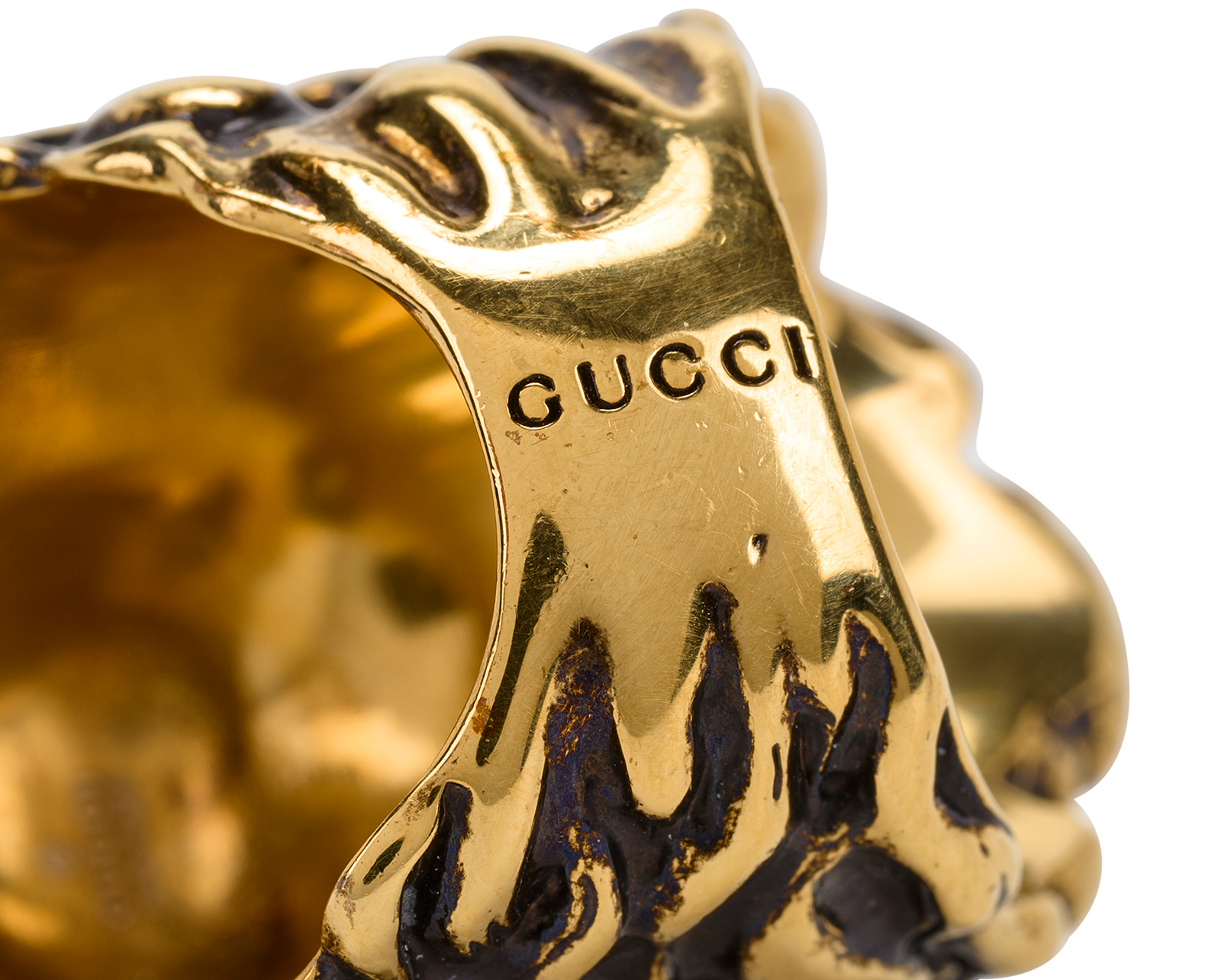 Gucci Lion Head Ring, &pound;180, Jewellery, Black/Gold, Brass, Other view