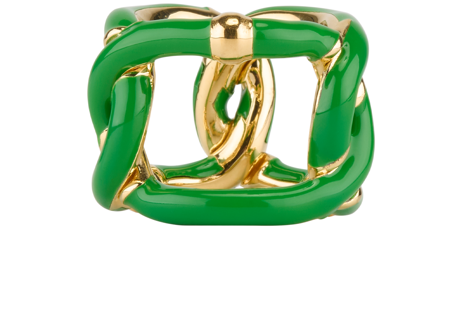 Bottega Veneta Parakeet Chain Ring, &pound;210, Jewellery, Gold/Green, Enamel Coated Ceramic/Silver, Back view