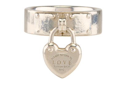 Tiffany & Co Heart Padlock Charm Ring, &pound;120, Jewellery, Silver, Sterling Silver, Front view