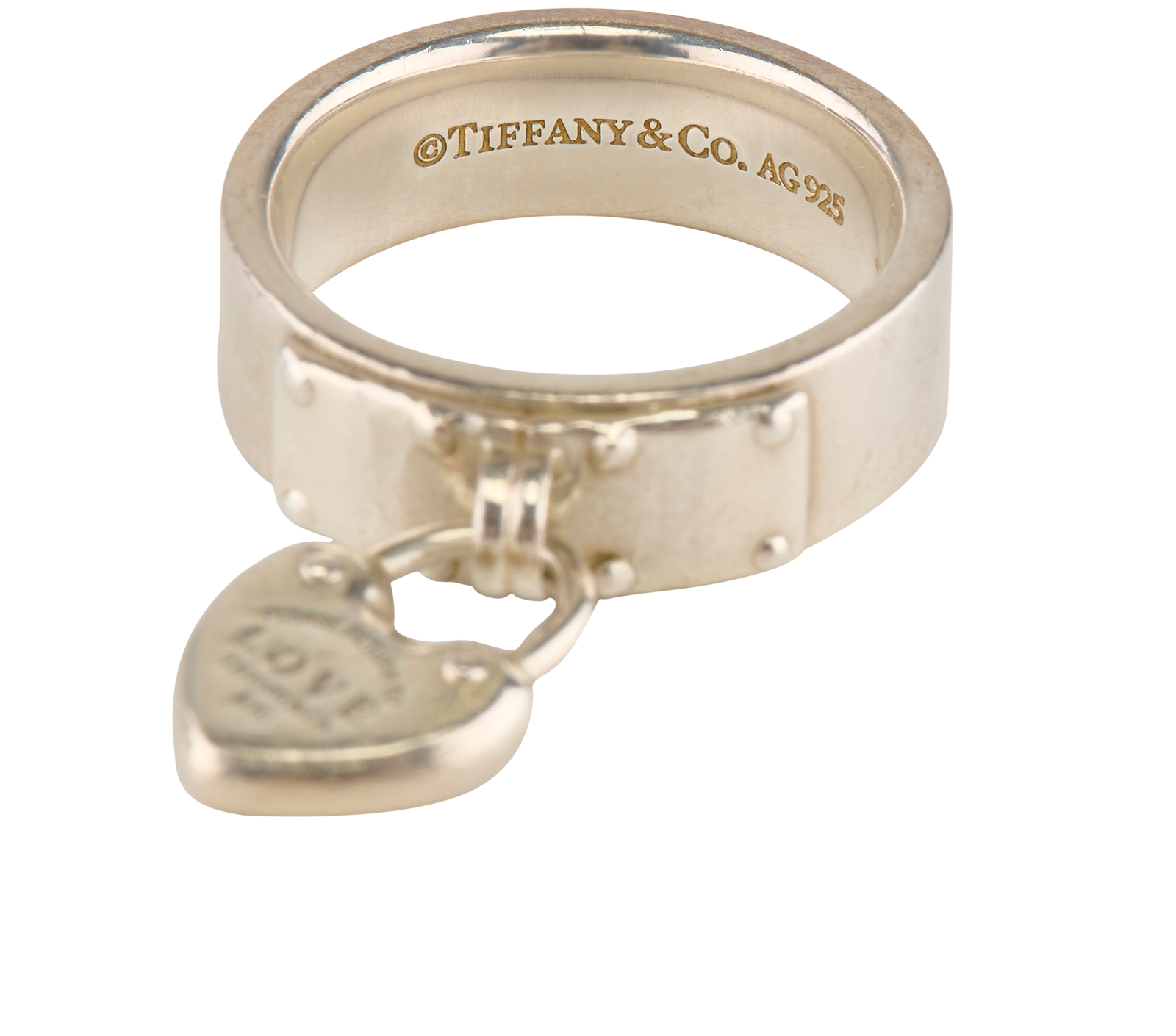 Tiffany & Co Heart Padlock Charm Ring, &pound;120, Jewellery, Silver, Sterling Silver, Other view