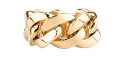 Bottega Veneta Chain Ring, Sterling Silver, Gold, Sz O, MII, B/DB, 3*