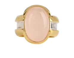 Bottega Veneta Rose Quartz Ellipse Ring,Silver925/Gold Plated,SzR,DB/B,2*