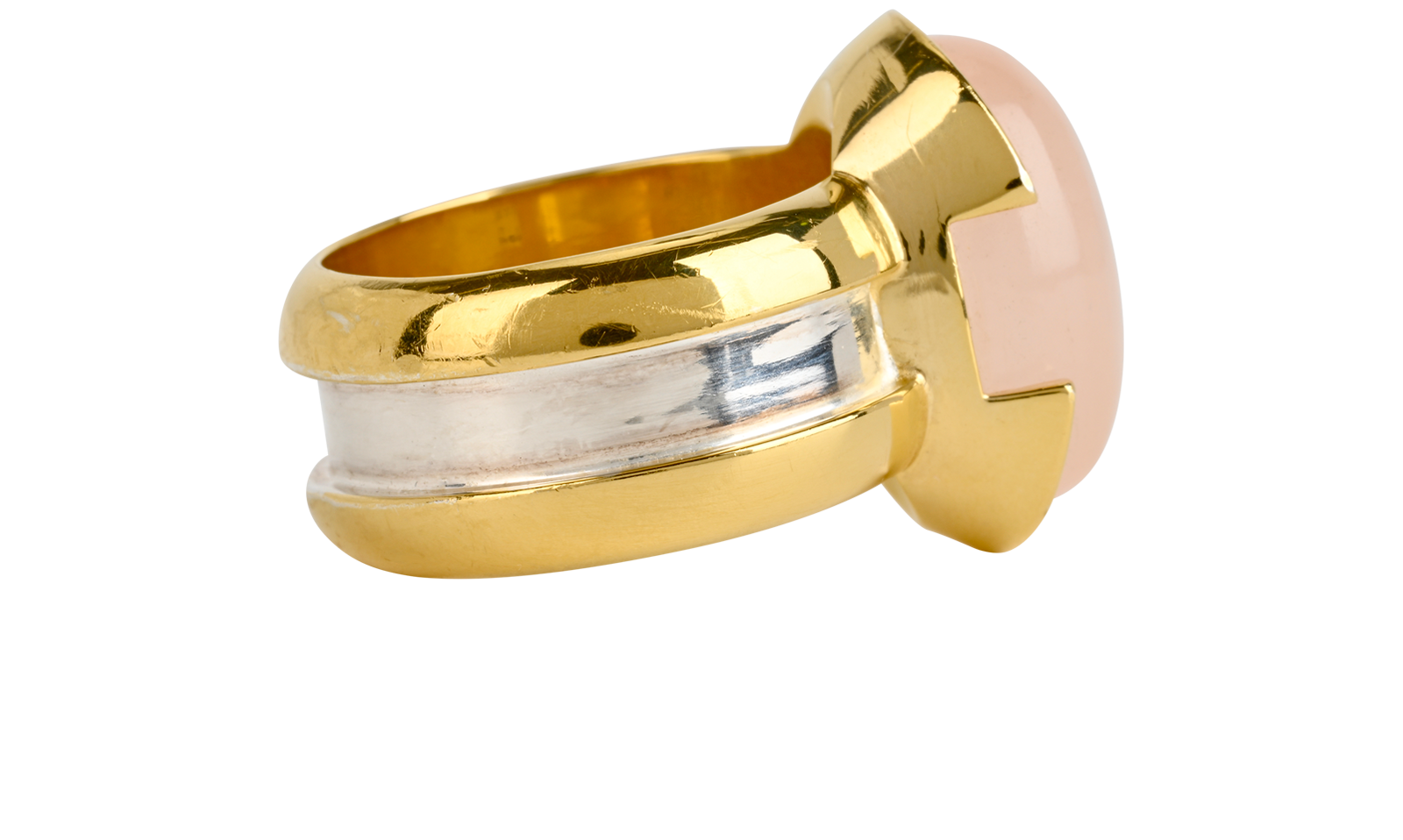 Bottega Veneta Rose Quartz Ellipse Ring, &pound;250, Jewellery, Gold/Silver, Sterling Silver, Side view