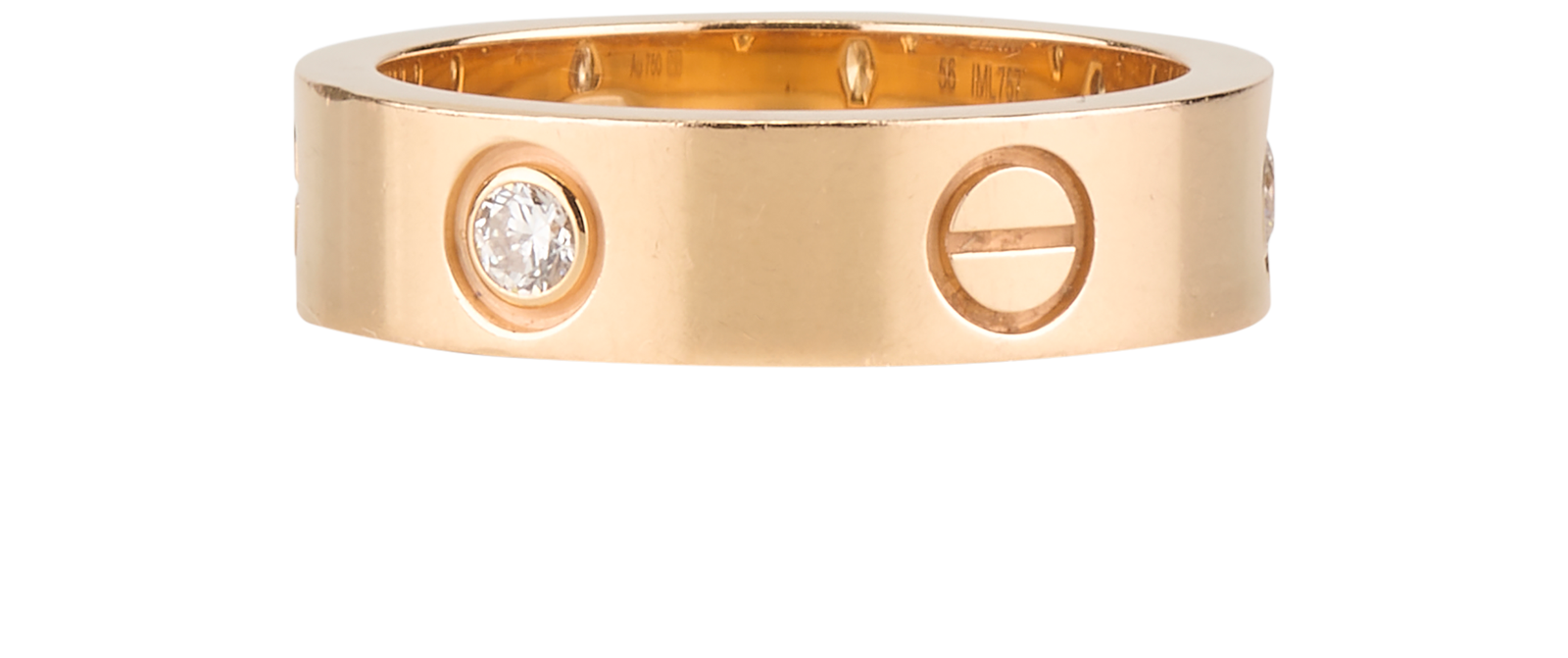Cartier 3 Diamond Love Ring, &pound;2,100, Jewellery, Rose Gold, Rose Gold, Bottom view