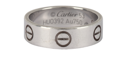 Cartier Classic Love Ring, &pound;850, Jewellery, Silver, White Gold, Front view