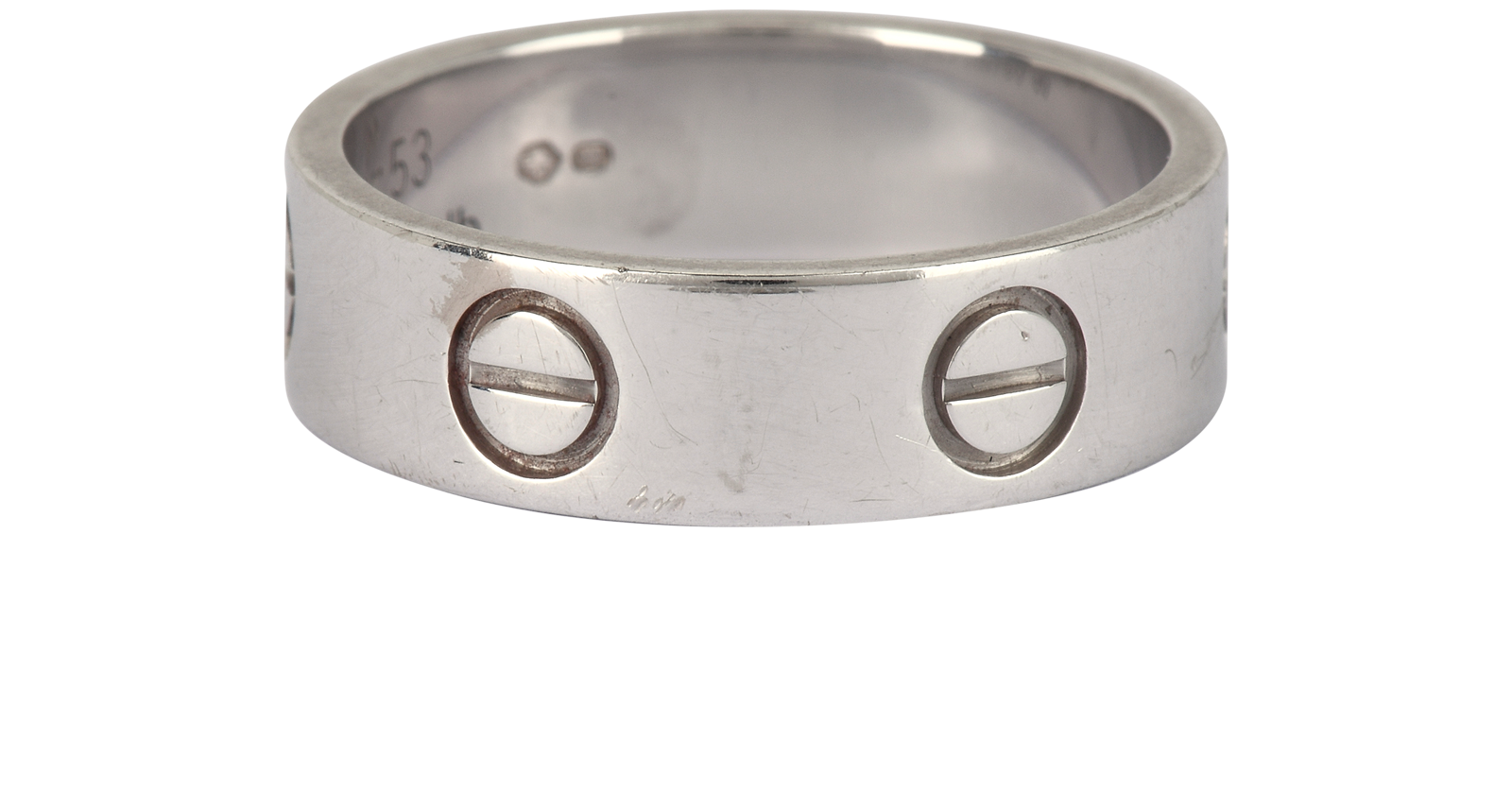 Cartier Classic Love Ring, &pound;850, Jewellery, Silver, White Gold, Side view