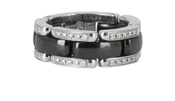 Chanel Ultra Ring, White Gold/Diamond, Silver/Black, Sz L, 2*