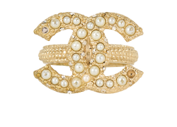 Chanel CC Rings, FauxPearl/Brass, Gold, B/DB, 1*