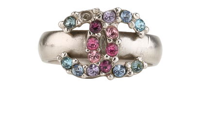 Chanel 16B Embellished CC Ring, &pound;150, Jewellery, Silver, Brass, Front view
