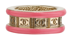 Chanel B24 CC Ring, Brass, Gold/Pink, SZ L,2*