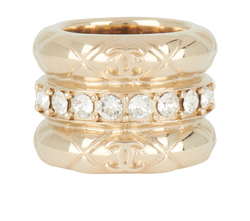 Chanel 19A Coco Crush Stacked Ring, Brass/Crystals, Sz J, 3*