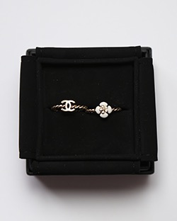 Chanel CC Camellia Flower Double Ring, Metal, Gold