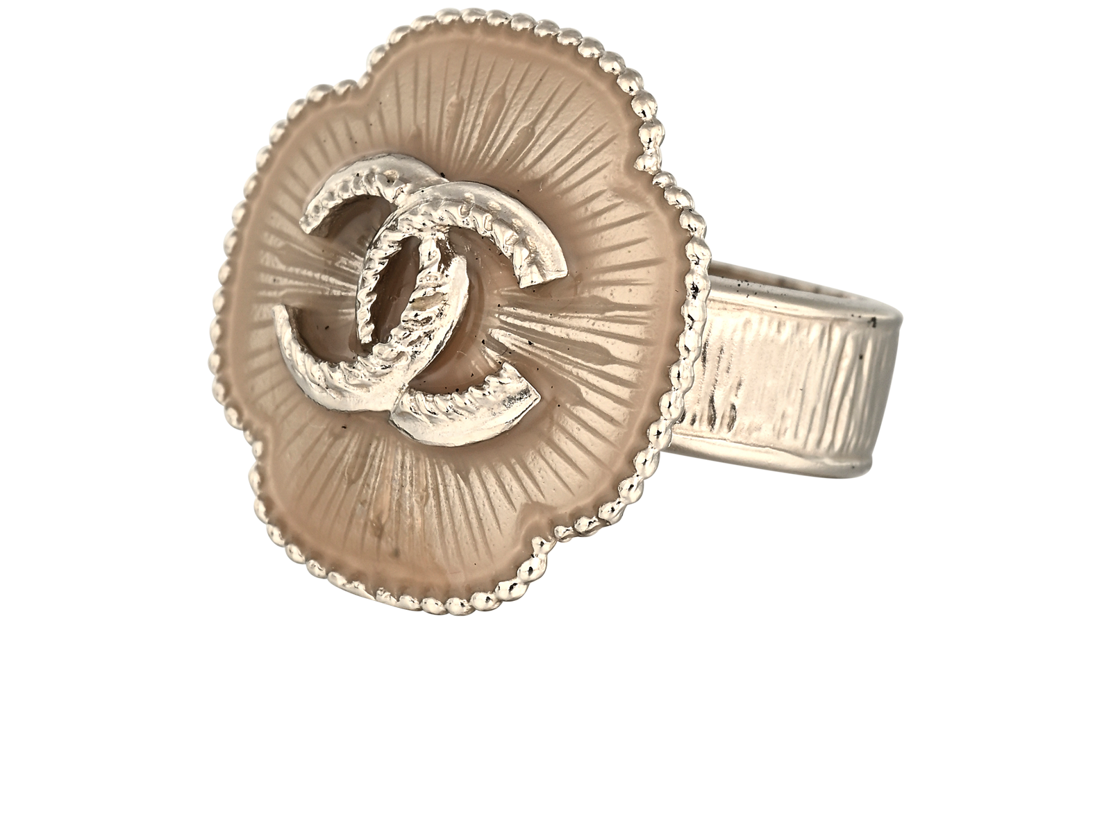 Chanel B15B CC Camellia Ring, &pound;350, Jewellery, Beige/Silver, Brass, Side view