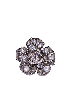Chanel Crystal Camellia Ring, Metal, Silver, 06CCV,Box, 3