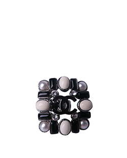 Chanel CC Jewelled Ring, Silvertone,Black/White/Pearl/Crystal Stones,06,3