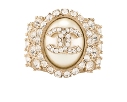 Chanel B20A Embellished CC RIng, Brass, Gold, Sz N, 2*