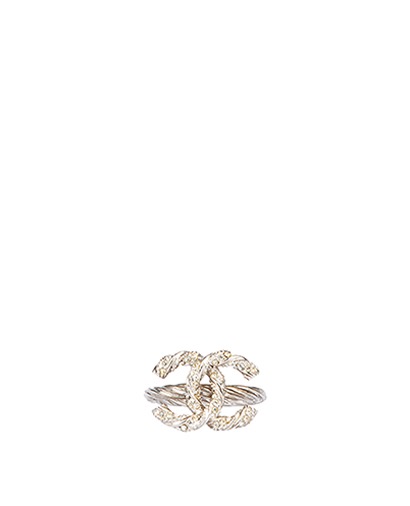 Chanel Silver Rope CC Ring, front view