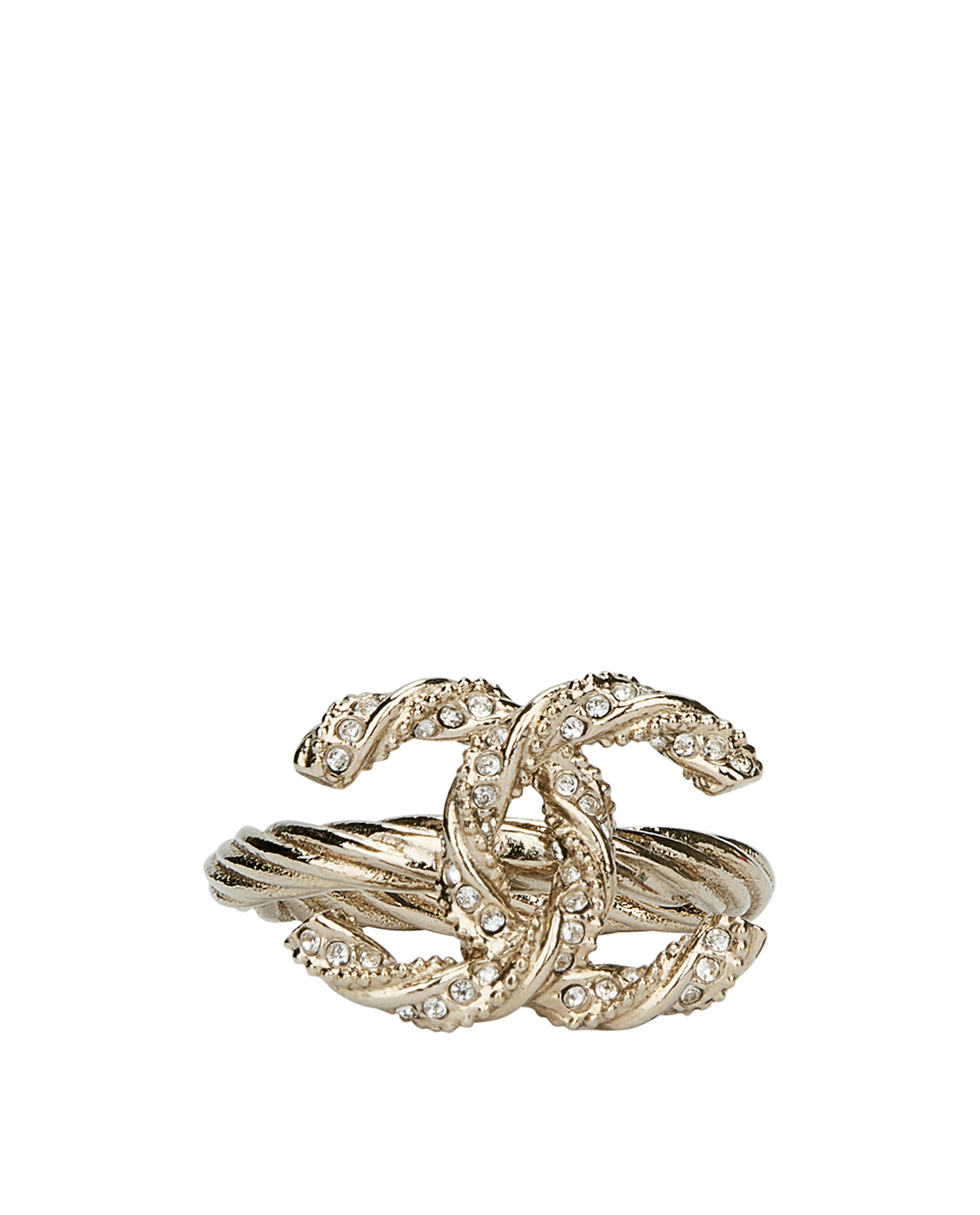 Chanel Crystal CC Logo Twisted Ring, Rings - Designer Chanel Crystal CC Logo Twisted Ring, Rings - Designer