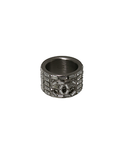 Chanel Baguette Crystal CC Ring,Metal,Silver,09P,Size N,Box