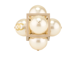 Chanel 14S Statement Cube Ring, Base Metal/Pearl, Sz N, 2*