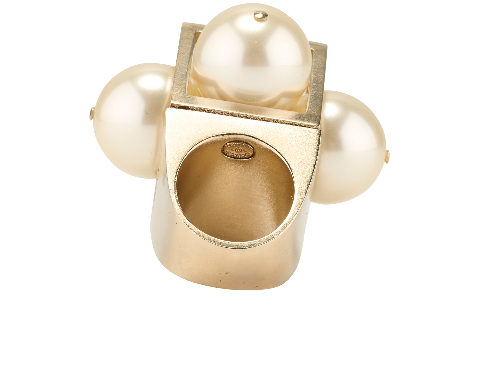 Chanel 14S Statement Cube Ring, &pound;430, Jewellery, Pearl, Brass, Back view