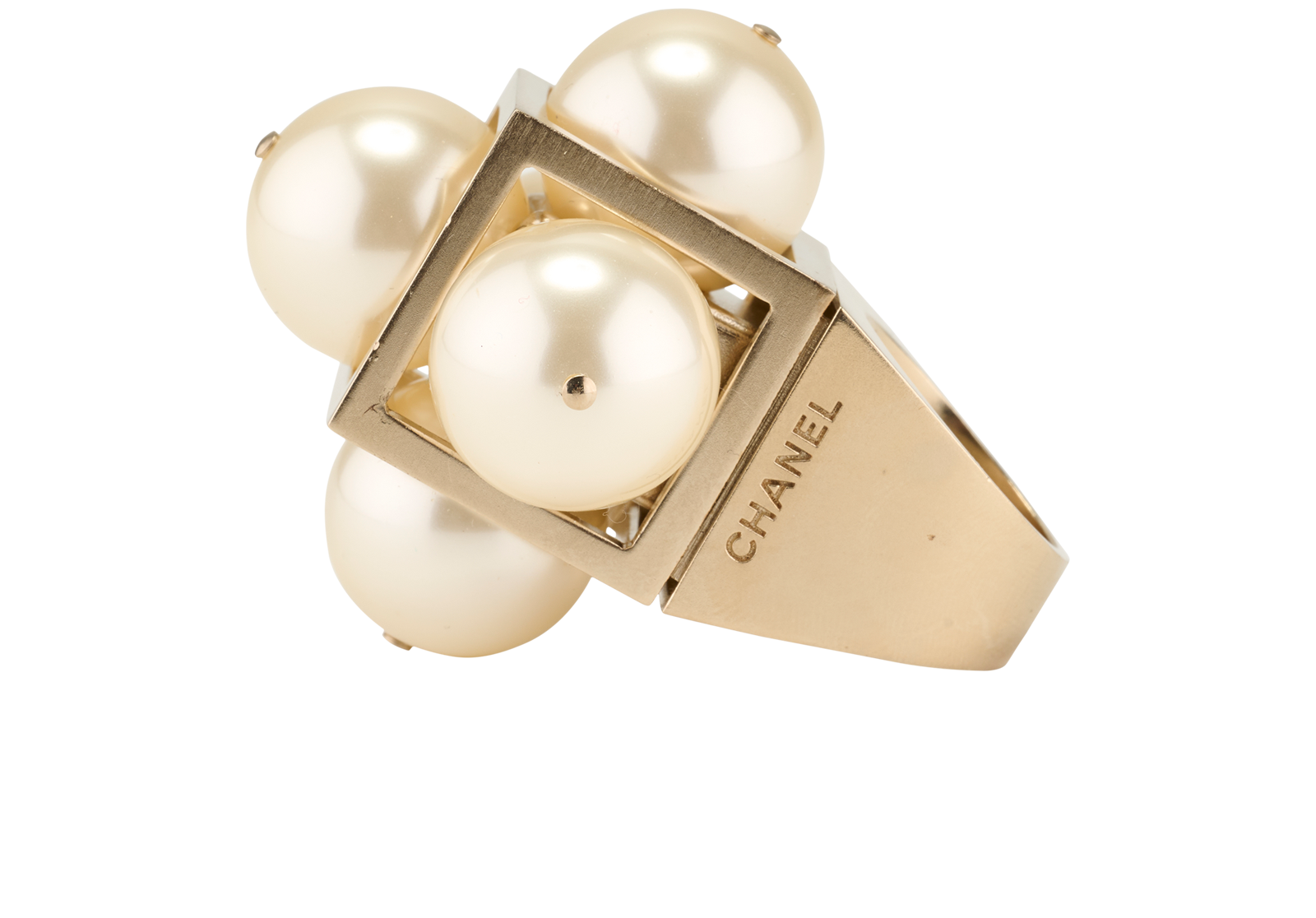 Chanel 14S Statement Cube Ring, &pound;430, Jewellery, Pearl, Brass, Bottom view