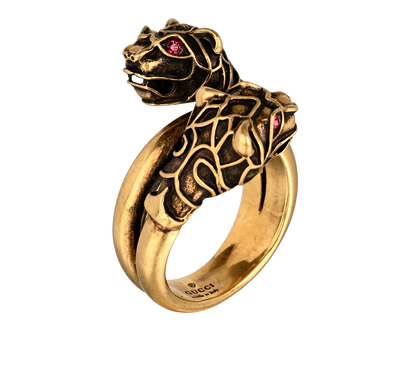 Gucci Double Tiger Head Ring, &pound;150, Jewellery, Gold, Brass, Front view