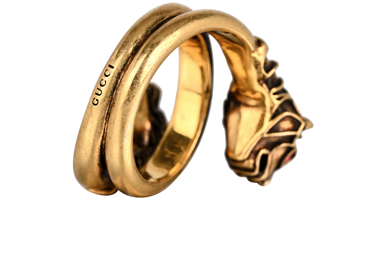 Gucci Double Tiger Head Ring, &pound;150, Jewellery, Gold, Brass, Back view