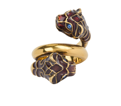 Gucci Snake Ring, Base Metal, Brown/Red/Gold Tone, Sz K, B/DB, 3*