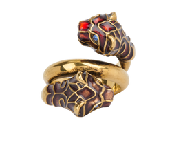 Gucci Snake Ring, Base Metal, Brown/Red/Gold Tone, Sz N, B/DB, 3*