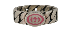 Gucci GG Chain Ring, Sterling Silver, Pink, Sz 54, B/DB, 2*