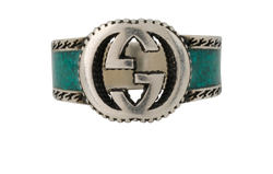 Gucci Interlocking G Ring, Sterling Silver, Turquoise, SZ 56, DB, 2*
