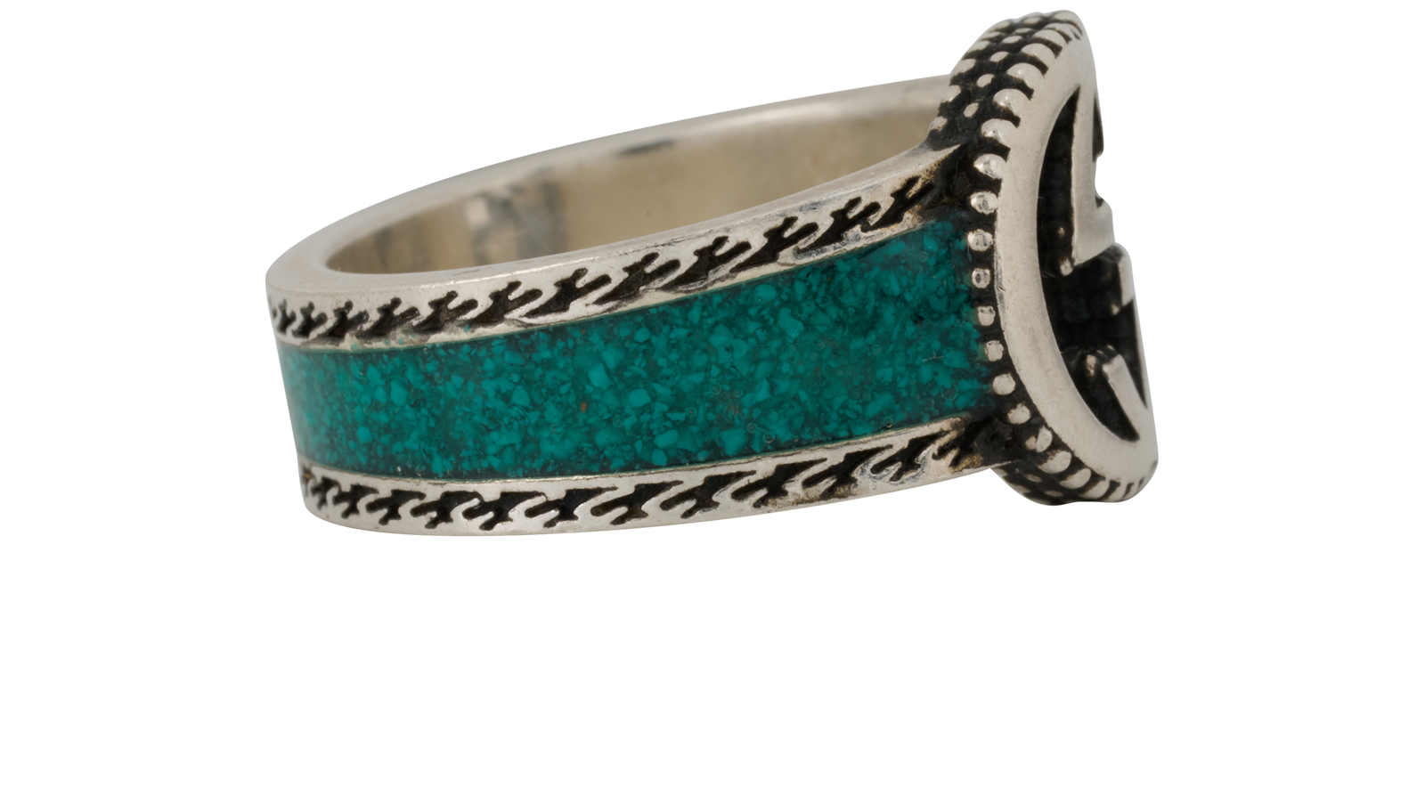 Gucci Interlocking G Ring, &pound;140, Jewellery, Light Blue, Sterling Silver, Side view