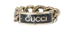 Gucci Logo Plaque Chain Ring, Sterling Silver, Sz O, MII, 2*