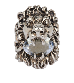Gucci Lion Head Ring, Brass, Silver/Blue, Sz M, MII, B/DB, 3*