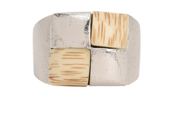 Yves Saint Laurent Squares Ring, Base Metal, Silver/Beige, 2*