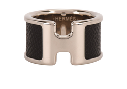 Hermes H Ring, Brass, Silver/Black, Sz L, 2*