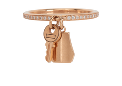 Hermes Kelly Clochette Ring Small Model, 18K Rose Gold/ Diamonds, Sz M, 3*