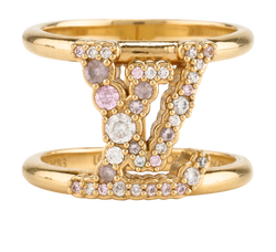 Louis Vuitton LV Iconic Tresor Ring, Brass, Crystal/Gold, Sz L, 3*