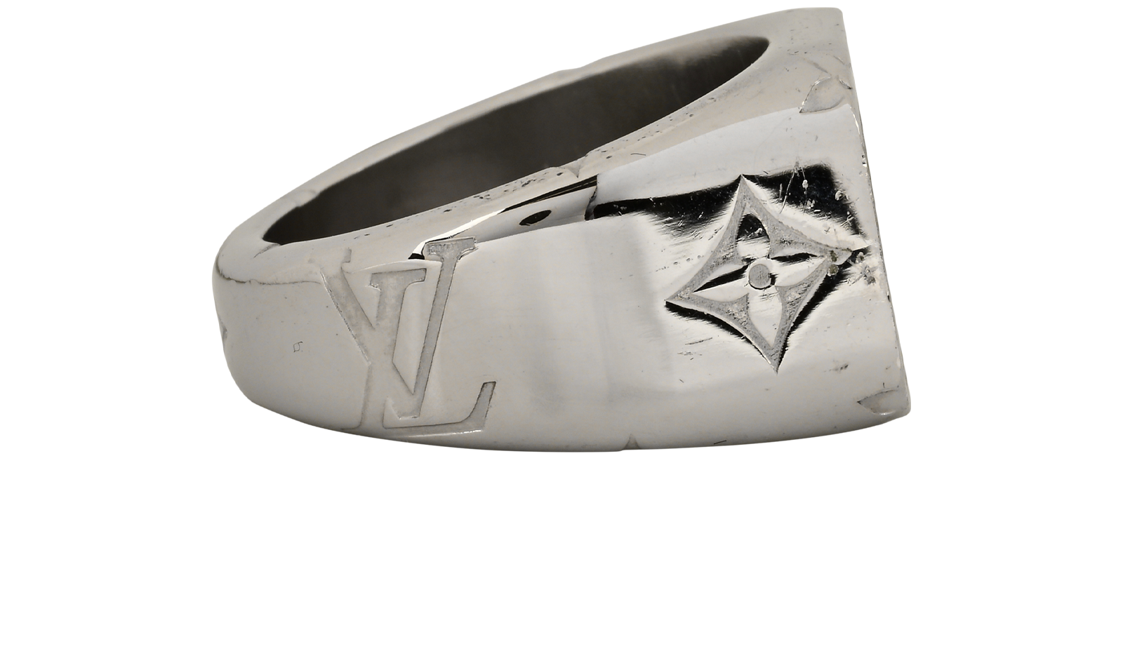 Louis Vuitton Monogram Signet Ring, &pound;210, Jewellery, Silver, Brass, Side view
