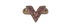Louis Vuitton Crystal Essential V Ring, Gold Plated, Pink/Gold, LE0175, Bo
