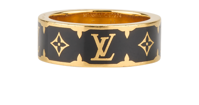 Louis Vuitton Nanogram Enamel Ring, &pound;180, Jewellery, Black/Gold, Brass, Front view