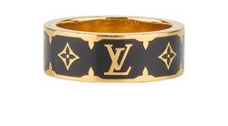 Louis Vuitton Nanogram Enamel Ring, Brass, Gold/Black, Sz N, B/DB, 2*